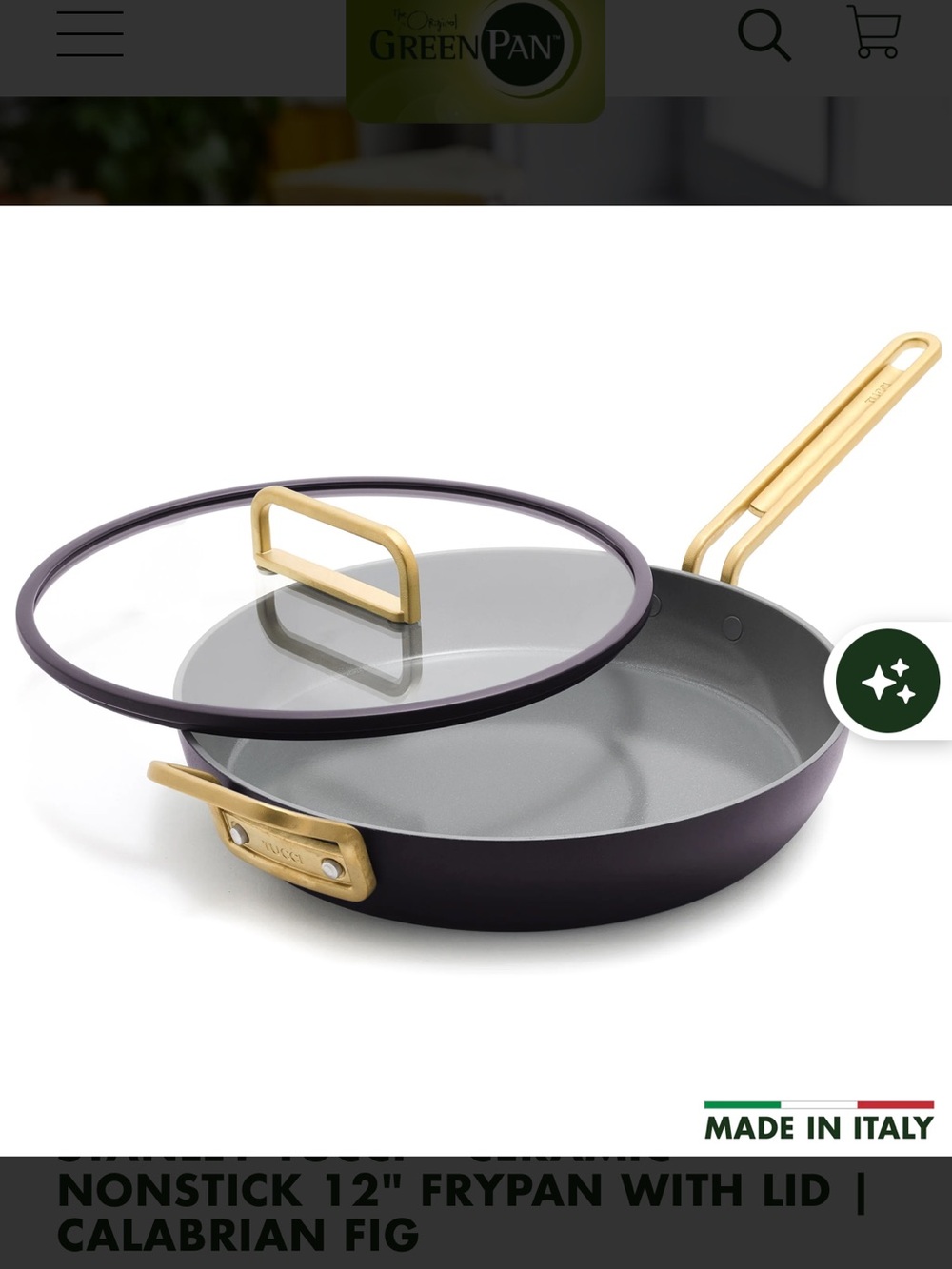 GreenPan Stanley Tucci Ceramic Nonstick Frypan, 12” pan with glass lid.